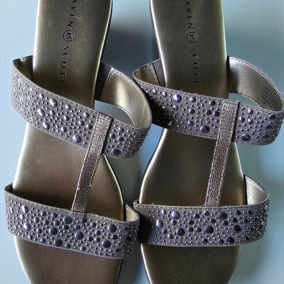Karen Scott Shoes - Karen Scott Eddina Embellished Slide Sandals - Pewter size 11m